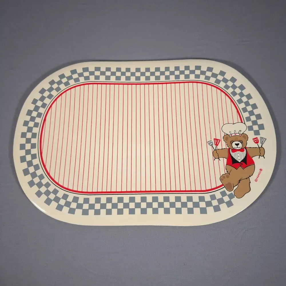 FRANCO Vintage 80s Vinyl Teddy Bear Chef Oval Placemats Set of 4